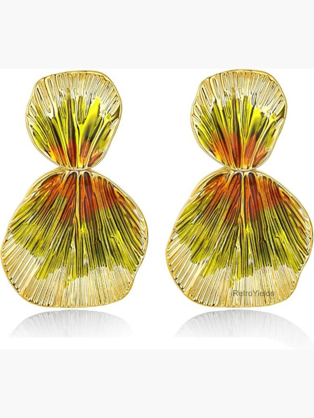 18K Gold Plated Chunky Leaf Dangle Earrings Trendy Bohemian Statement Jewelry